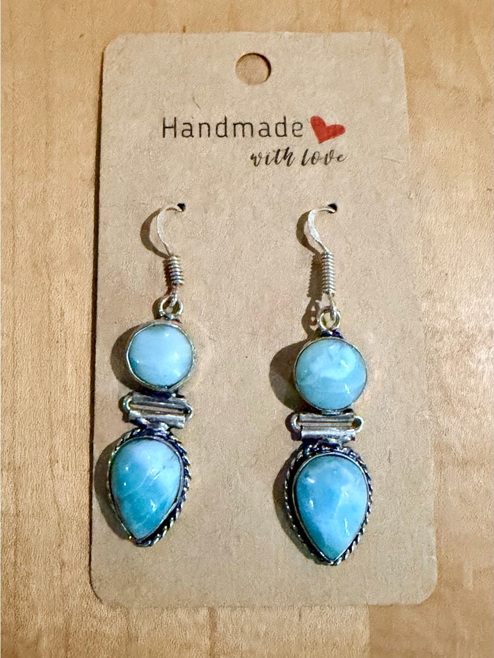 Beautiful Blue Larimar Drop Earrings - 925 Plated/Stamped